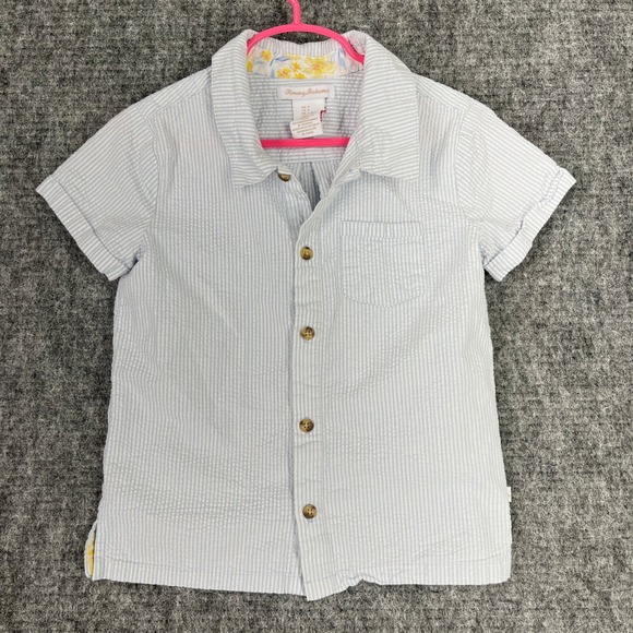 Tommy Bahama Boys 6 Blue Seersucker Stripe Button Up Short Sleeve Shirt Resort - Picture 1 of 10